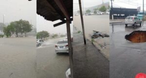 Igarapé e ruas transbordam e alagam casas durante chuva nesta segunda (30), em Manaus