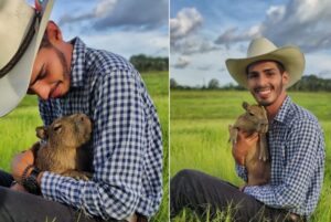 De Autazes para o mundo! Amazonense viraliza ao mostrar a convivência e uma linda amizade com a Filó, sua capivara