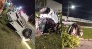 Carro parte ao meio em grave acidente na zona Centro-Sul de Manaus