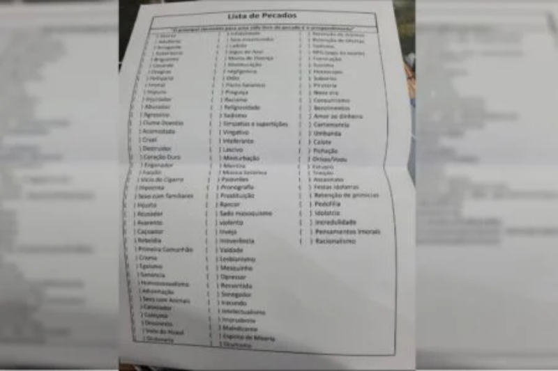 Lista de pecados': retiro de igreja evangélica pede que jovens marquem ' pecados' que eles cometeram, de homosexualismo a jogos de RPG - ClickPB