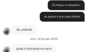 Motorista de app viraliza após pedido emocionado de passageiro: ‘Só quero ir pra casa chorar’