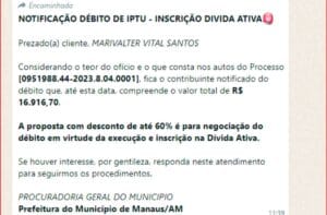Alerta! Golpe via WhatsApp oferece descontos de tributos em Manaus