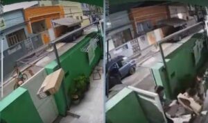 Cena inusitada e revoltante: entregador arremessa TV de 24 polegadas no quintal