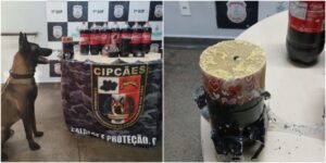 Cão Xerife auxilia na prisão de homem encontrado com drogas em garrafas de Coca-Cola, no Porto de Manaus