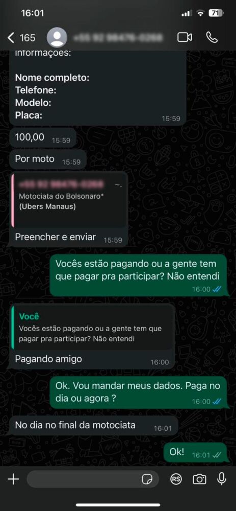 Print da mensagem encaminhada aos motoristas de aplicativos (Reprodução)