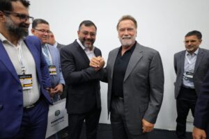 Com Schwarzenegger, Wilson Lima defende descentralização dos fundos climáticos para a Amazônia