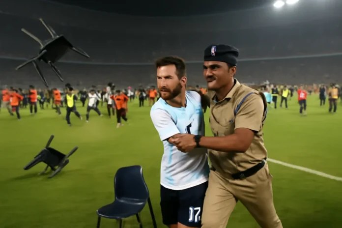 Polícia prende organizador do evento com Lionel Messi em Calcutá após tumulto no estádio; torcedores invadiram gramado e lançaram cadeiras