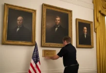 Casa Branca instala placas que exaltam Trump sob retratos de ex-presidentes, gerando debate sobre memória institucional