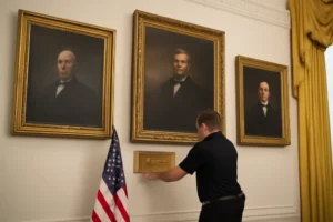 Casa Branca instala placas que exaltam Trump sob retratos de ex-presidentes, gerando debate sobre memória institucional