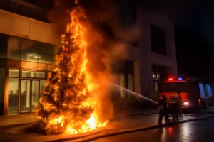 Vídeo de árvore de Natal em chamas divulgado como ataque no Reino Unido é, na verdade, incêndio acidental na China em 2024