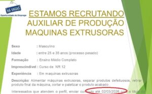 Vaga de Auxiliar de Produção: Oportunidade para homens de 25 a 35 anos em Manaus