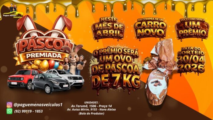 Pague Menos Veículos lança promoção de Páscoa com sorteio de ovo gigante de 7kg