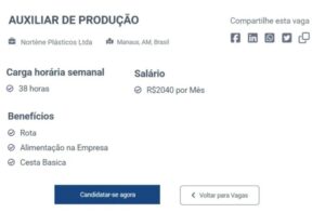 Vaga de auxiliar de produção na Inovar Consultoria RH em Manaus