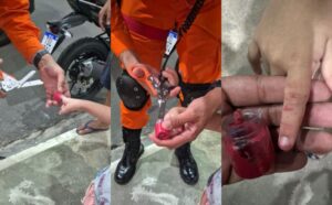 Menina de 4 anos fica com dedo preso em frasco e é socorrida pelos bombeiros em Manaus