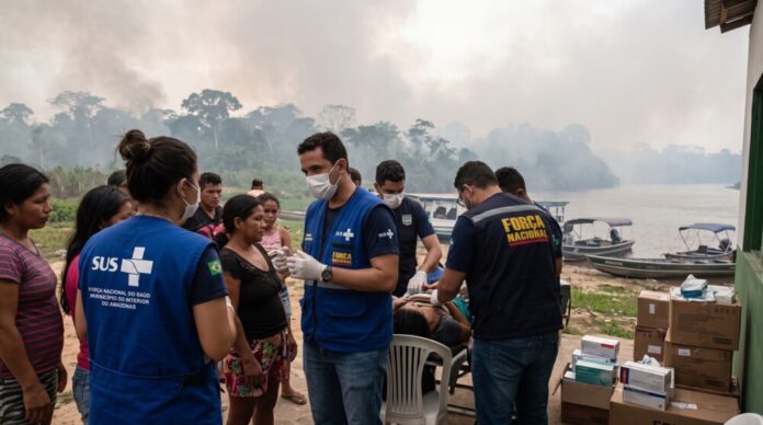 Força Nacional do SUS entra em ação no Amazonas para atender pacientes afetados pela fumaça. Imagem ilustrativa criada por IA